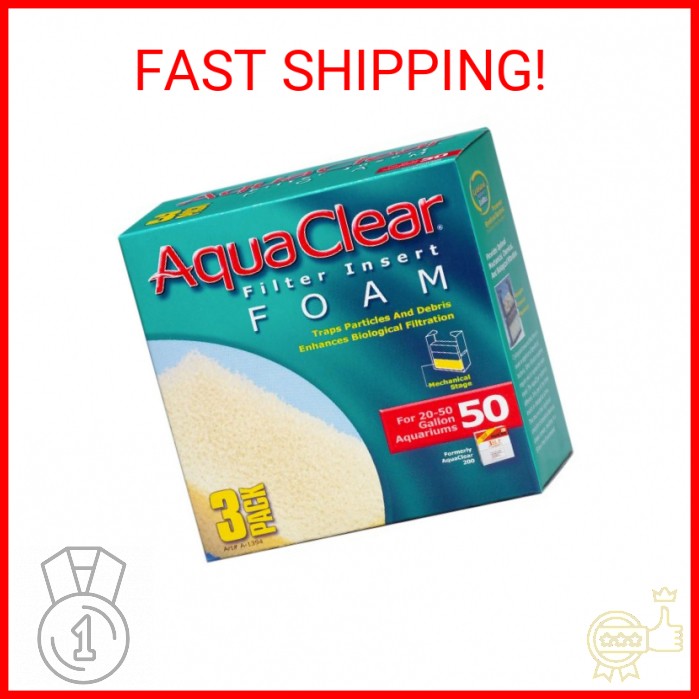 AquaClear 50 Foam Filter Inserts, Aquarium Filter Replacement Media, 3 Count (Pa