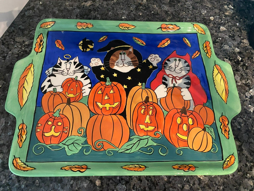 CATZILLA - CANDACE REITER DESIGNS - CERAMIC HALLOWEEN PLATTER - 2002