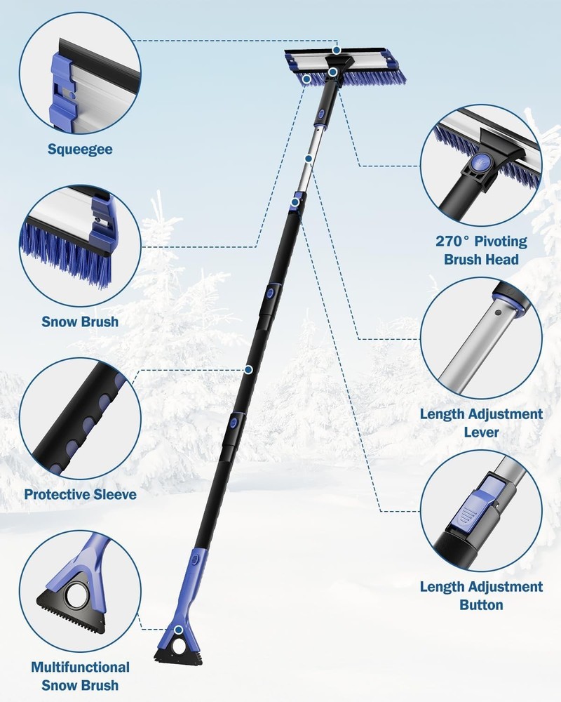 Multi-Functional 47.7″ Snow Brush & Ice Scraper – Perfect for Winter Safety