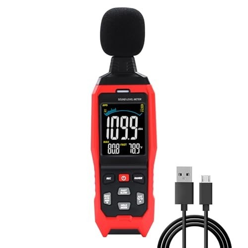 Sound Level Meter with Data Logging, 30-130dB, Visual Alarm, PC Connection, Temp