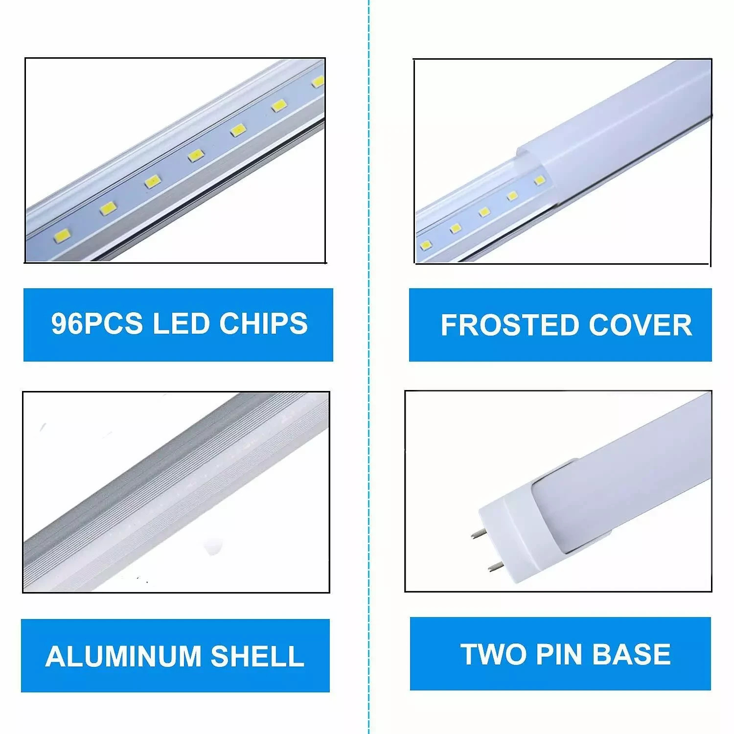 5 /100 Pack T8 48 Inch SHATTERPROOF LED Tube Light Bulbs 18W 4000k Frosted A+B