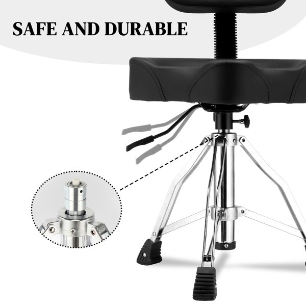 Backrest Drum Stool, Hydraulic Drum Stool with Adjustable Height, Black