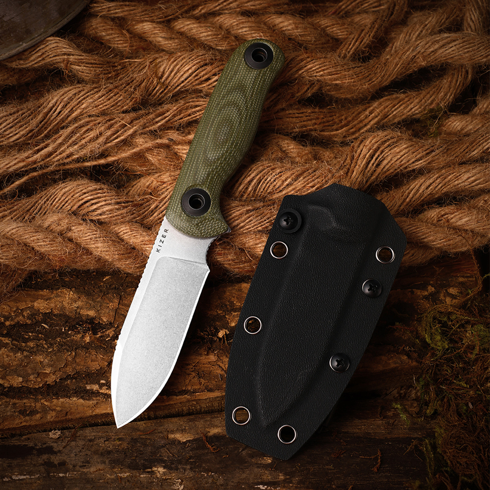 Kizer Drop Bear Fix 3 Fixed Knife 14C28N Blade Micarta Handle Medium Size 1101A2