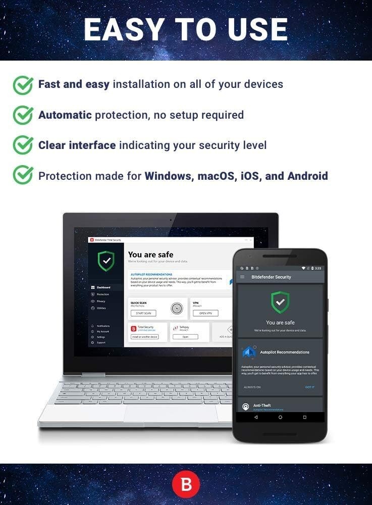 Bitdefender Total Security 2025 Multi Device 5 PCs 1 Year Same Day on Email