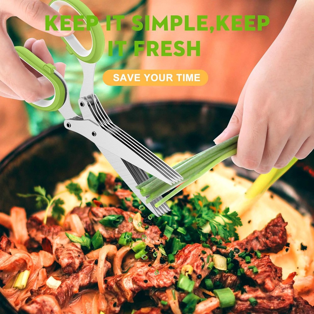 Herb Scissors 5 Blade Stainless Steel Kitchen Shears Multi Blade Cutter Tool Set