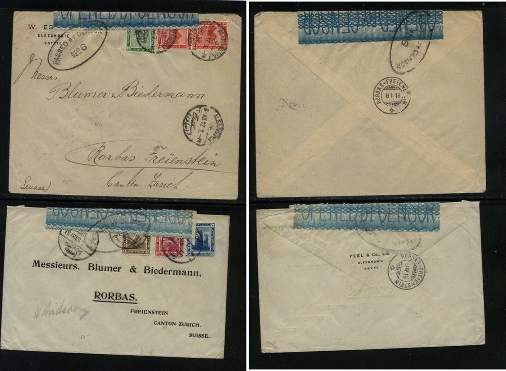 Egypt  2  nice  censor covers to  Switzerland       KL0215