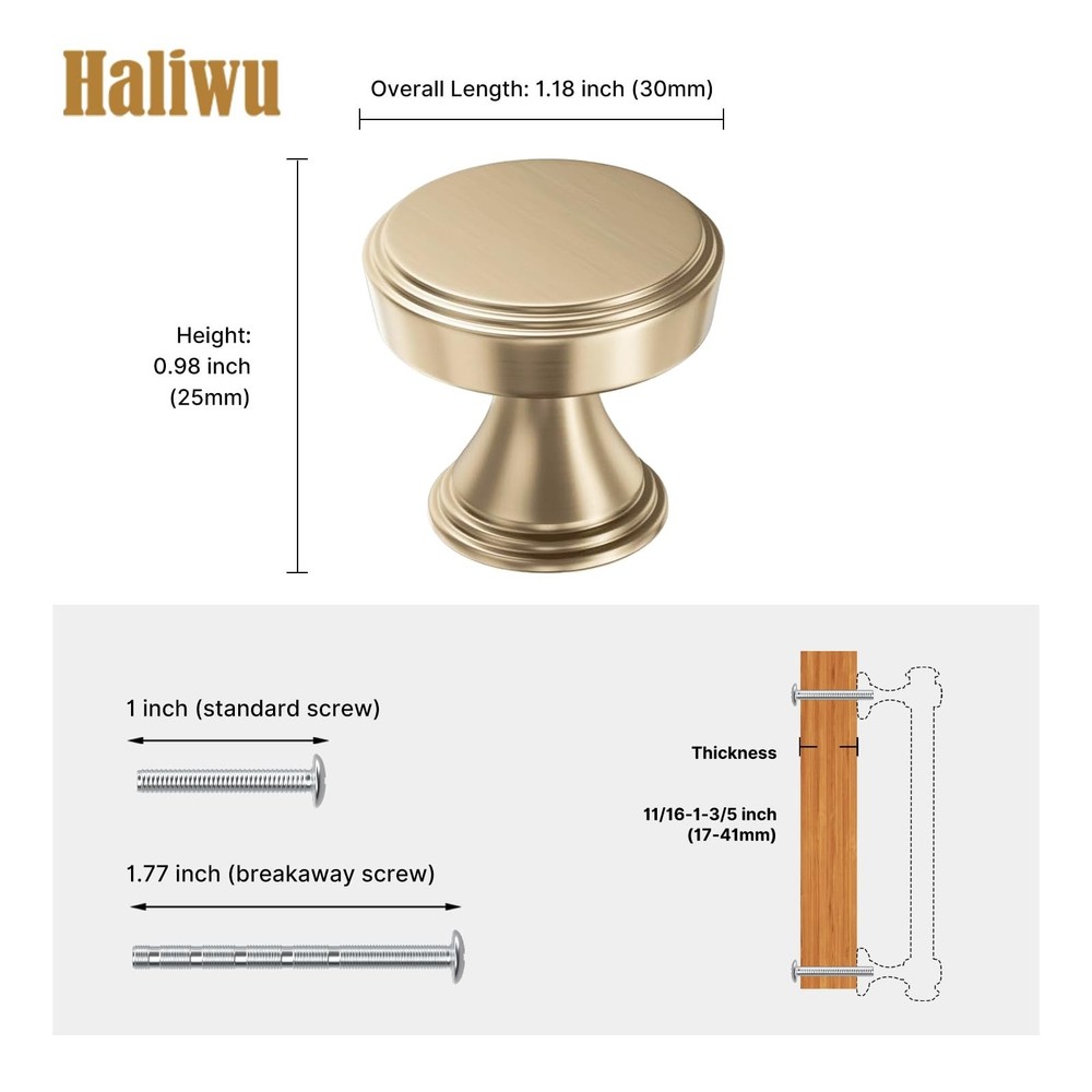 Haliwu 10 Pack Champagne Bronze Cabinet Knobs Round Drawer Knobs, Bronze Cabi...