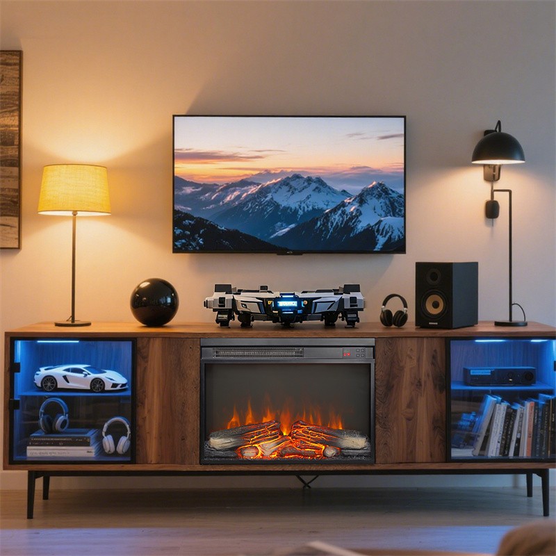 23" Insert Electric Fireplace Ultra Thin Heater with Log Set & Realistic Flame
