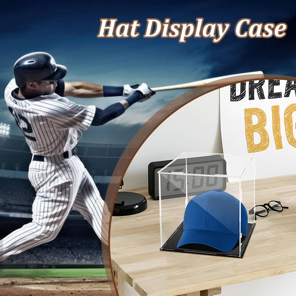 AHANDMAKER Display Case Clear Cube Baseball Holder Hat Box with Black Base