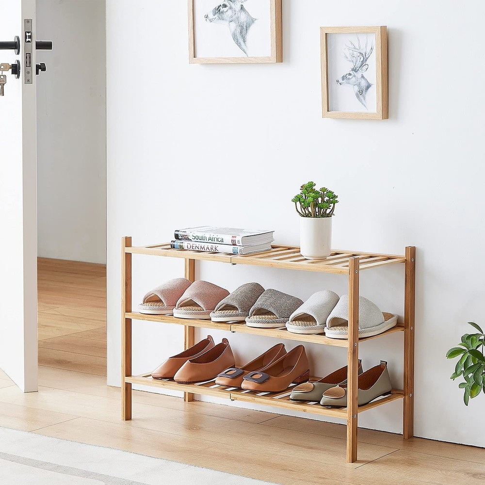 6-Tier Bamboo Shoe Rack for Entryway, Stackable | Foldable | Natural, Shoe Or...