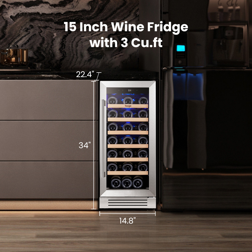 Yeego 15" Compressor Wine Cooler Single Zone Freestanding Digital Control