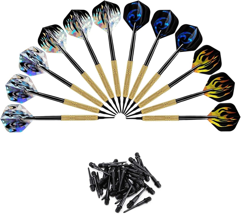 Soft Tip Darts Set 12 Pack Plastic Tips + 36 Replacement Points 14g
