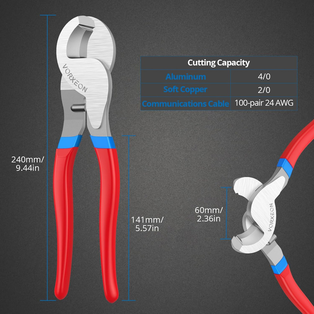 Wire Cutter 10 Inches Red Heavy Duty High Leverage Cable Cutter Tool Sharp Cutti