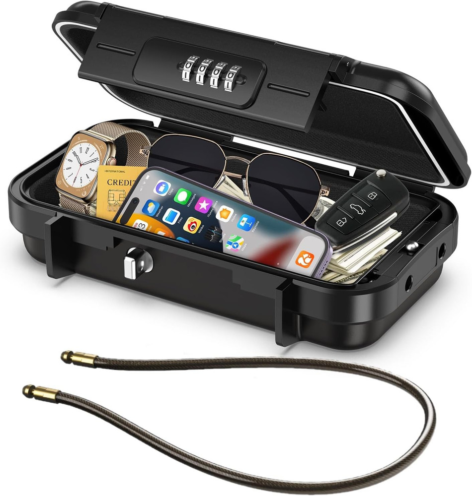 LOFICOPER Portable Safe Lock Box, 4 Digit Security Case, Beach Safe Box with Rem