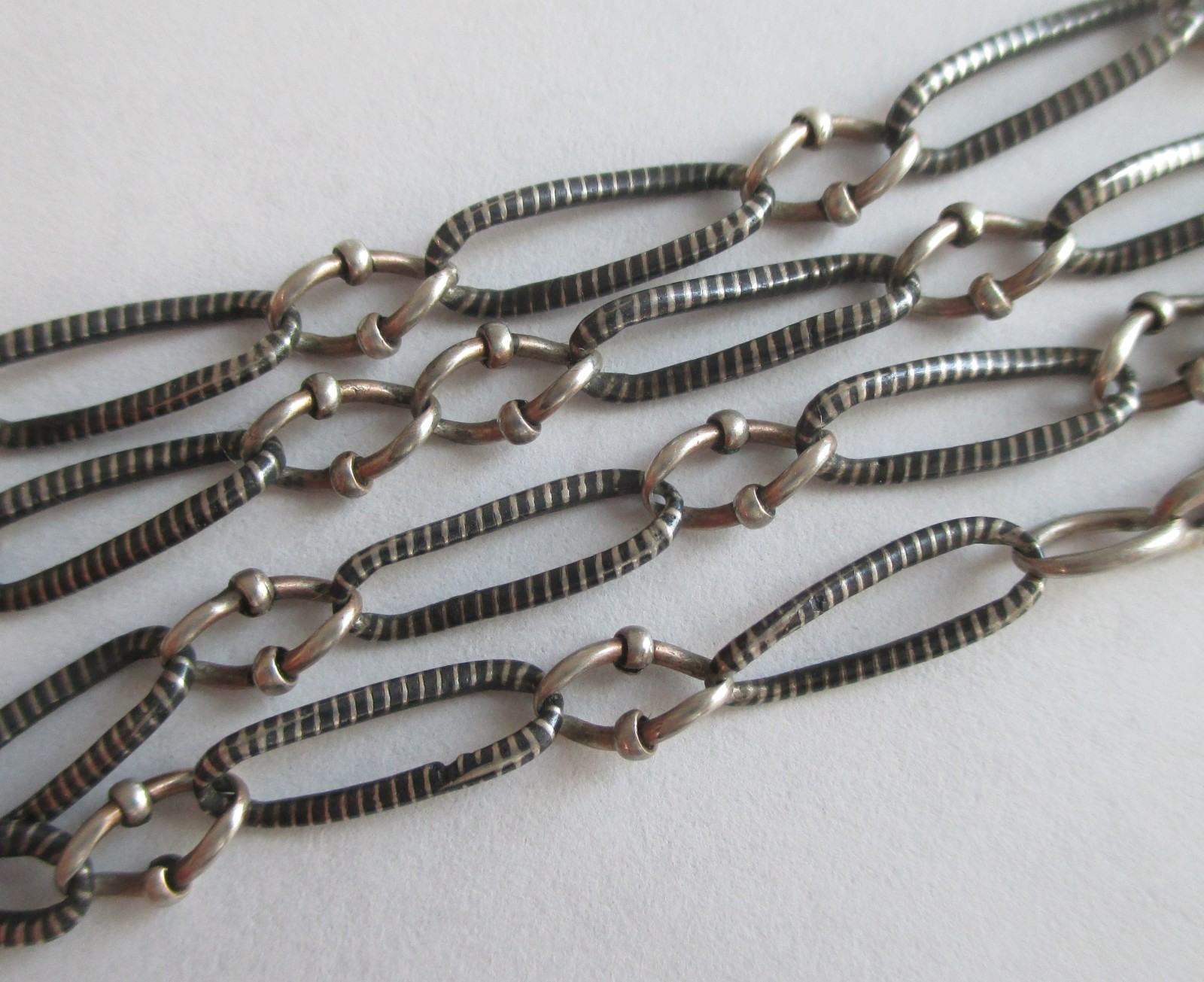 13.75in ANTIQUE 800 SILVER NIELLO WATCH CHAIN w/ DOG CLIP 7.2g