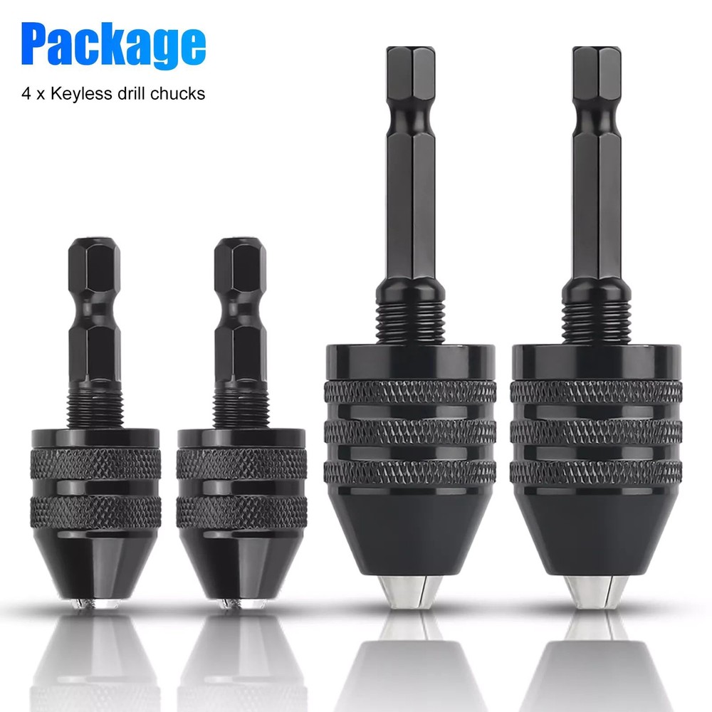 4Pcs 1/4"Hex Shank Keyless Drill Chuck Adapter Bit Quick Change Converter Driver