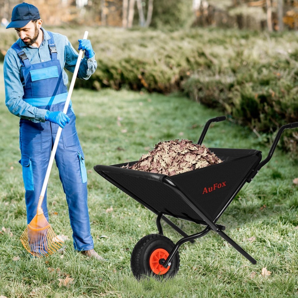 Collapsible Wheelbarrow, Foldable Yard Cart - Easy Loading & Dumping Garden C...