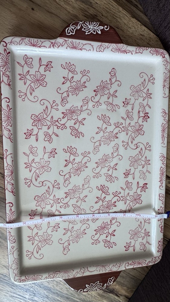 Temp-tations Floral Lace Ceramic Rectangular Platter White Red