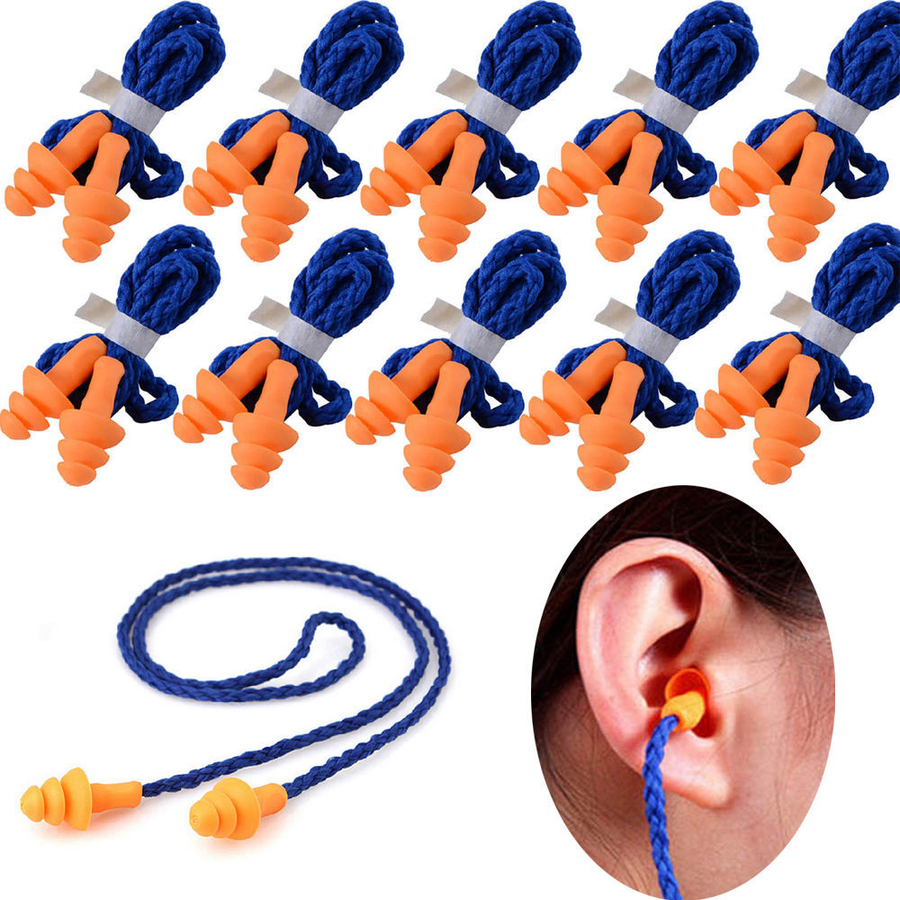 20 Pairs Soft Silicone Corded Ear Plugs Reusable Travel Sleep Noise Earplugs