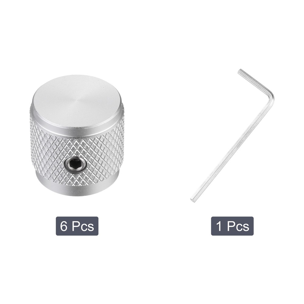 6PCS Guitar Knobs Metal, Volume Tone Control Dome Knobs 1/4" x 5/8", Silver