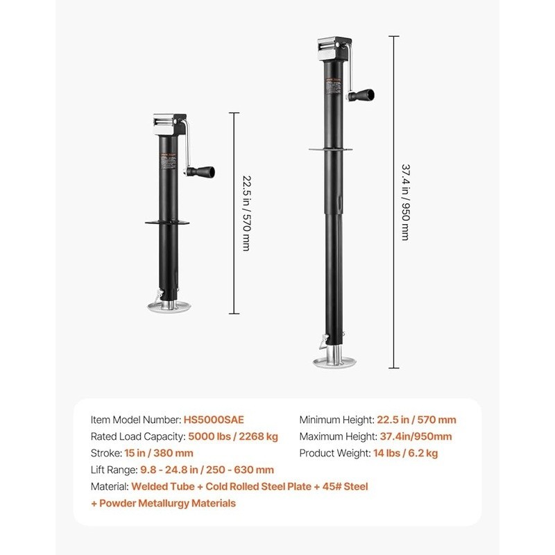 5000lbs A-Frame Trailer Jack Electric Heavy Duty Adjustable Drop Leg Stability