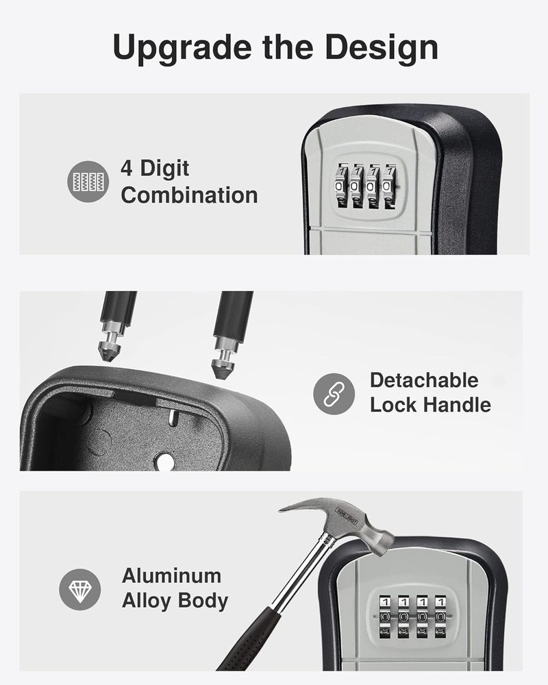 Puroma Combination Key Lock Box Portable Gray