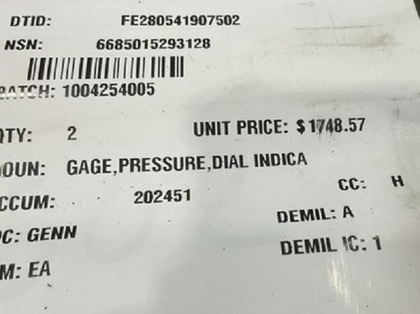 Ashcroft Digital Nitrogen High Pressure Gauge Assembly 0-3,000 psi Boeing