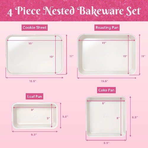 Paris Hilton 4-Piece Ceramic Nonstick Bakeware Set for Kitchen with Baking Sheet