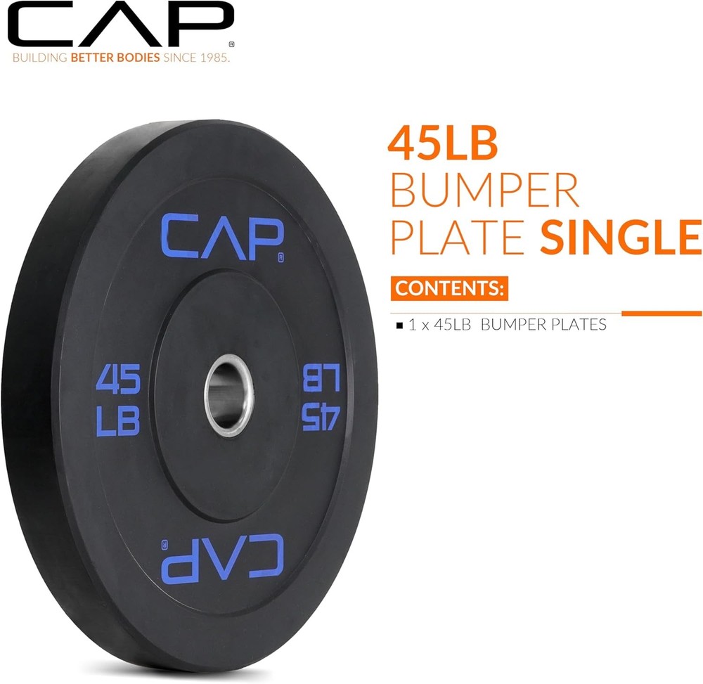 CAP Barbell Rubber Olympic Bumper Plate | Multiple 45lbs - Single, Black