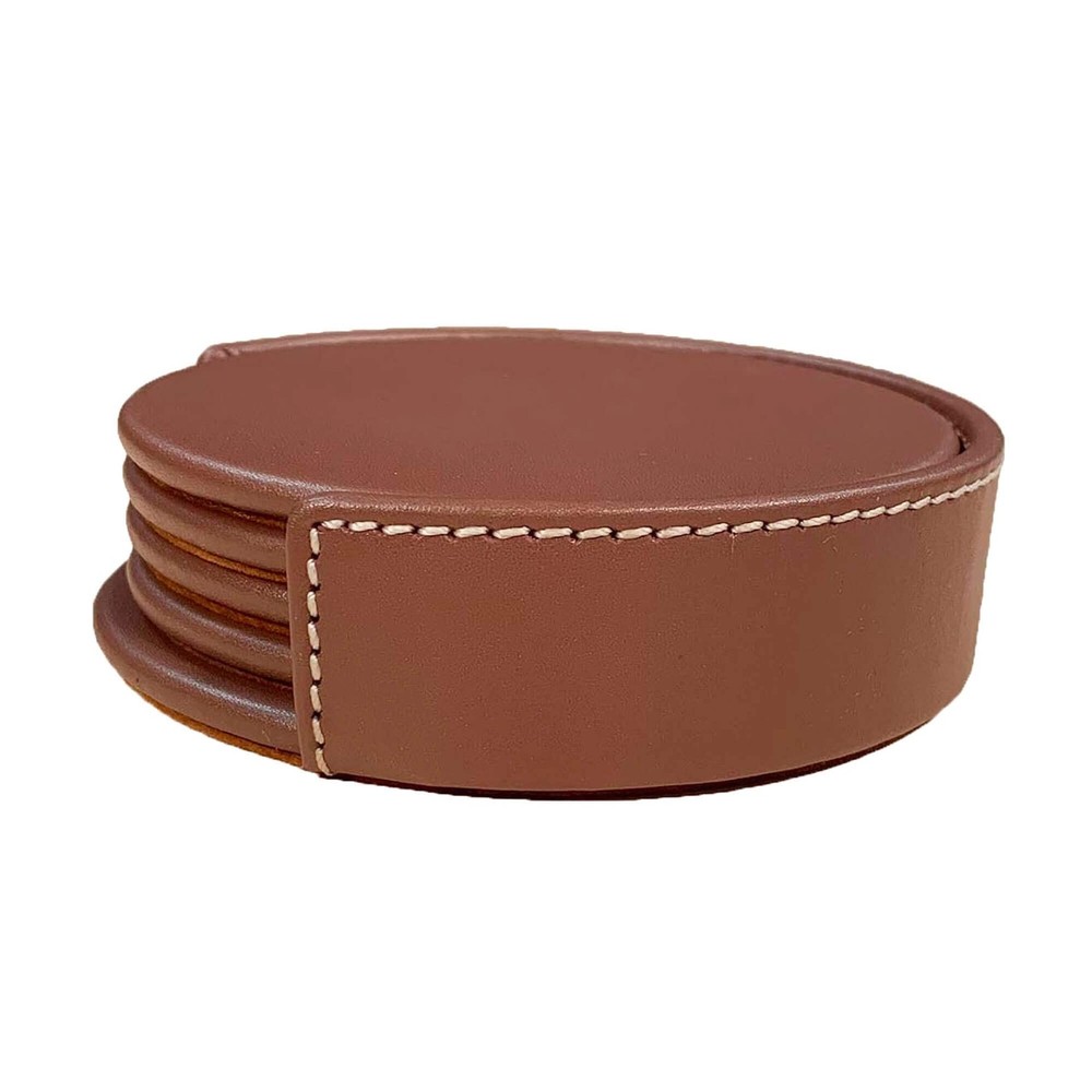 Dacasso Rustic Brown Leather 4-Round Coaster Set