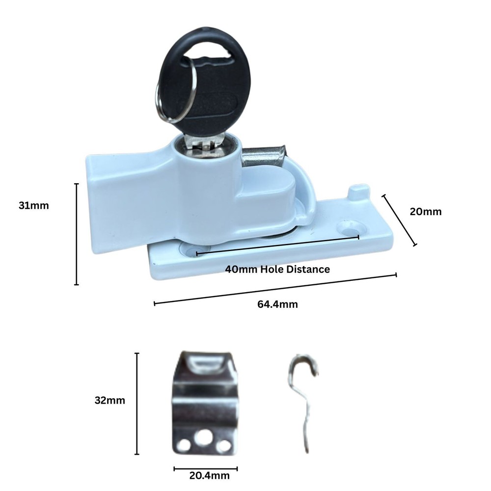 Aluminium Window Double Hung Sash Lock – White Key Lock | 4 pack