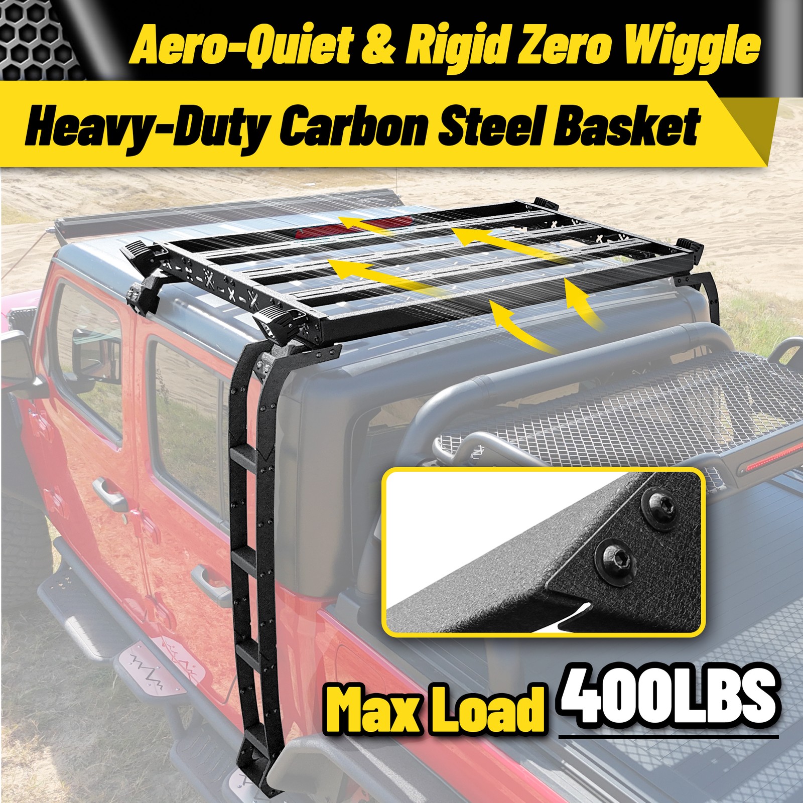 Roof Rack Cargo Luggage Carrier fits 2018-2026 Jeep Gladiator JT With 2 Ladders