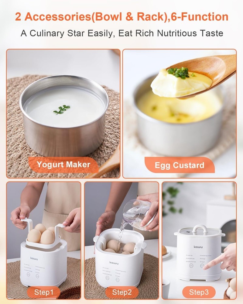 6-Function Egg Cooker for Hard Boiled Eggs Egg Boiler with Timer Egg Cooker