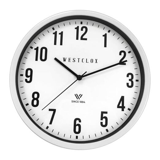 Classic Wall Clock, 9 Inch White Frame Analog Clock with Easy to Read Dial