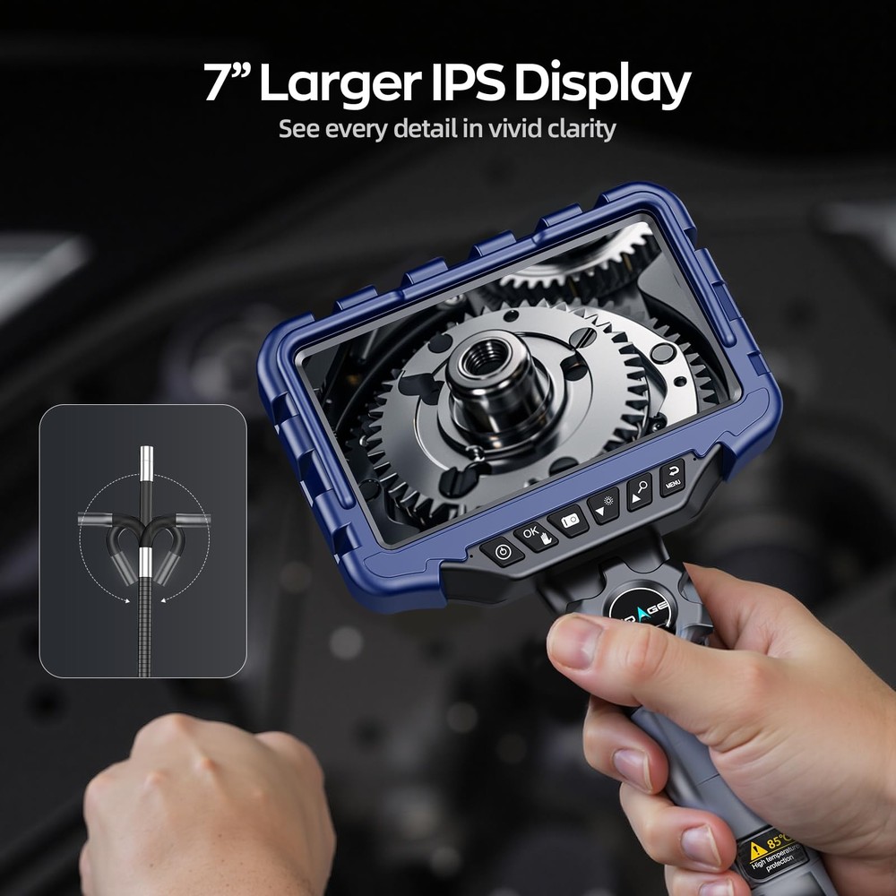 Two-Way Articulating Endoscope Camera with Light: 7'' IPS Borescope with Arti...