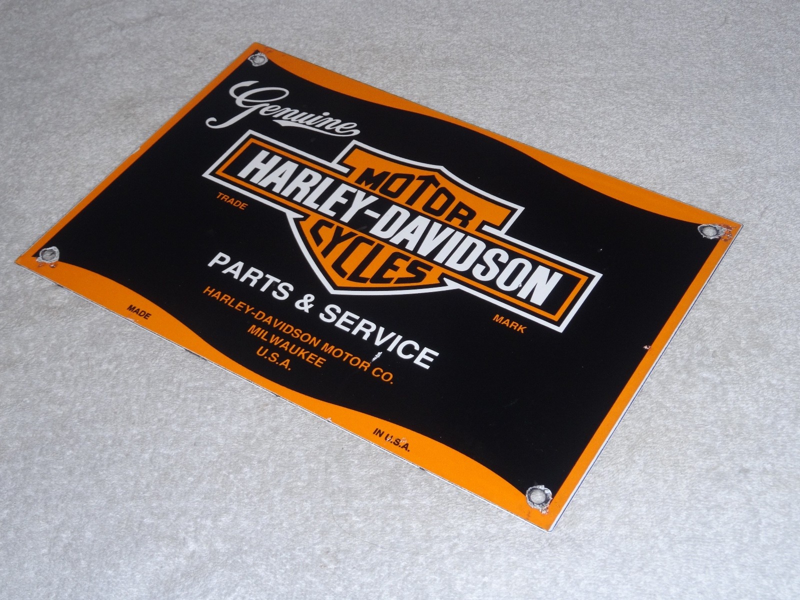 VINTAGE HARLEY DAVIDSON MOTORCYCLE PARTS 12" PORCELAIN METAL GASOLINE & OIL SIGN