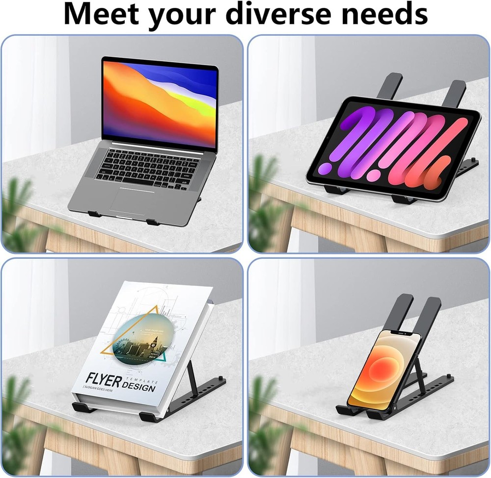 Laptop Stand for Desk, Adjustable Riser ABS+Silicone Foldable Black