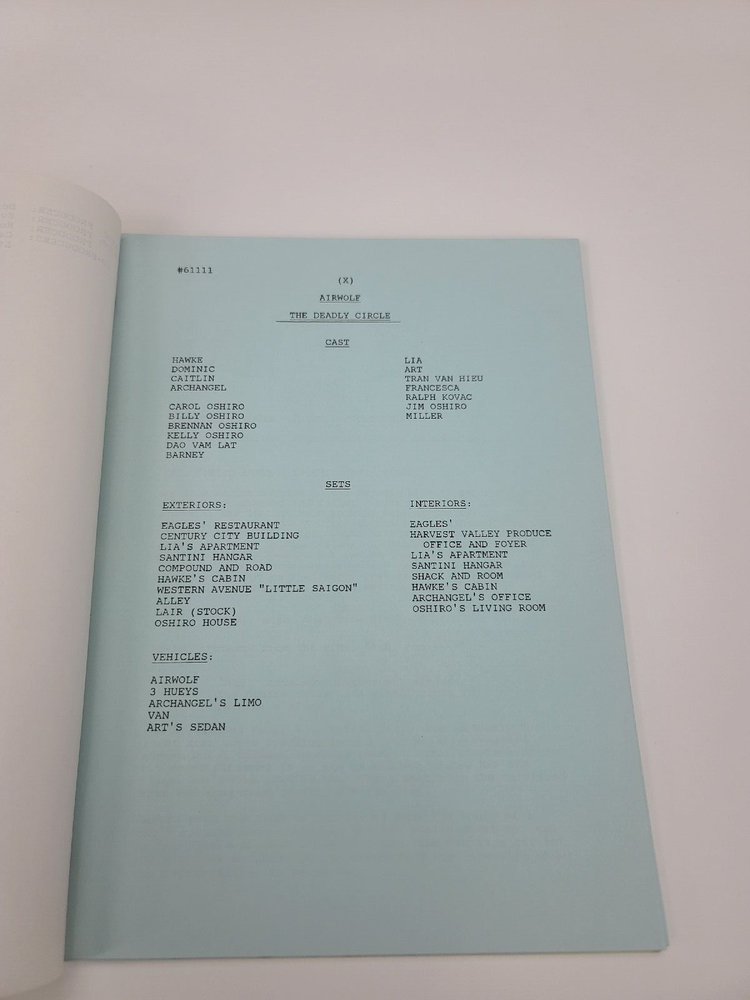 AIRWOLF / Robert Specht 1985 TV Script, Jan-Michael Vincent "The Deadly Circle"