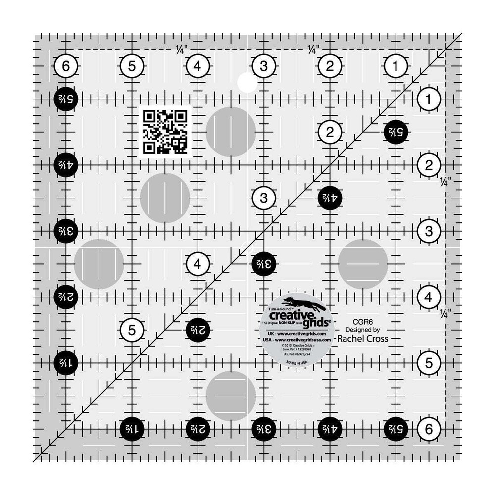 6.5" Square Creative Grids Quilt Ruler Gripper Dot NIP
