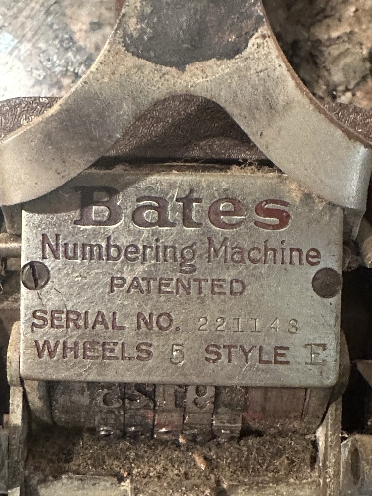 Vintage Bates Numbering Machine Lever Movement 6 Wheels Style E