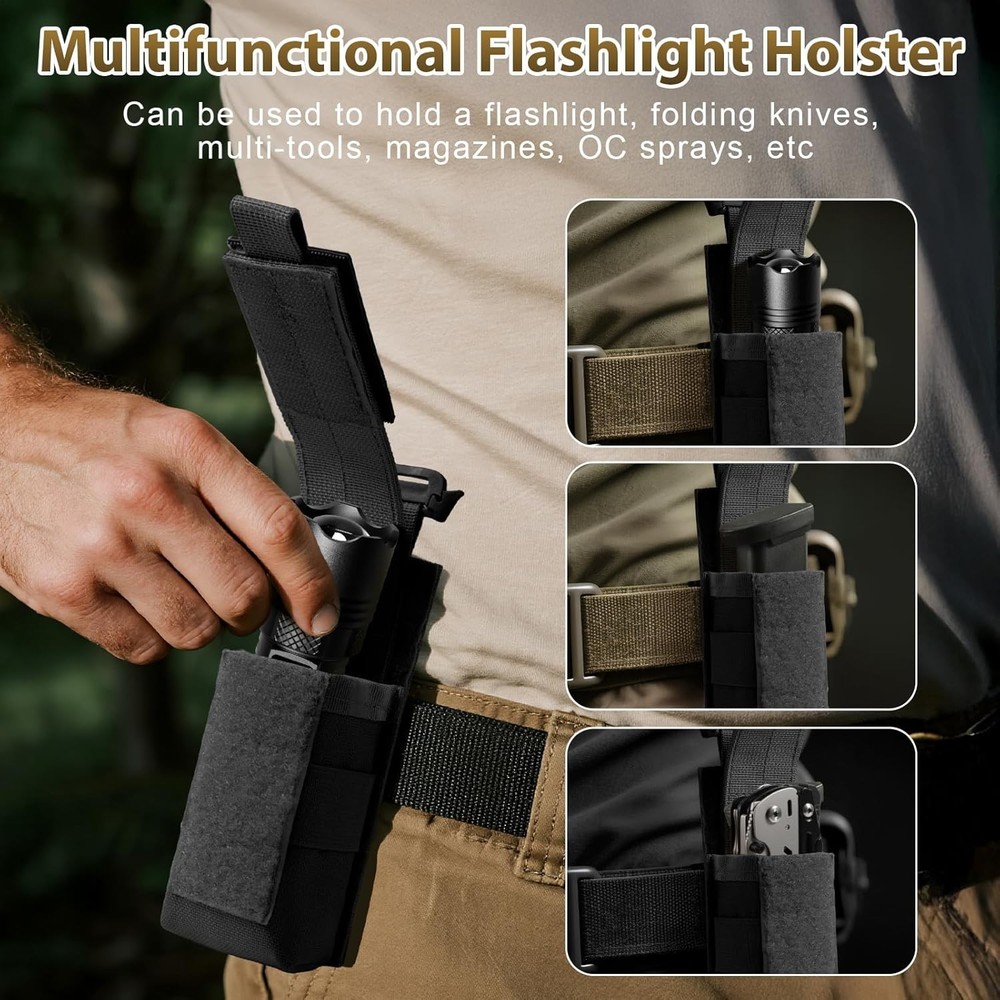 Tactical Flashlight Holster, Adjustable Flashlight Pouch Holder Molle Torch Carr
