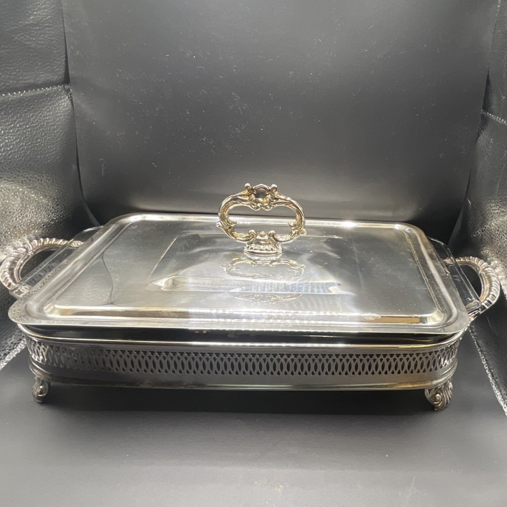 Silver Rectangular Metal Chafing Dish with Handles and Glossy Finish