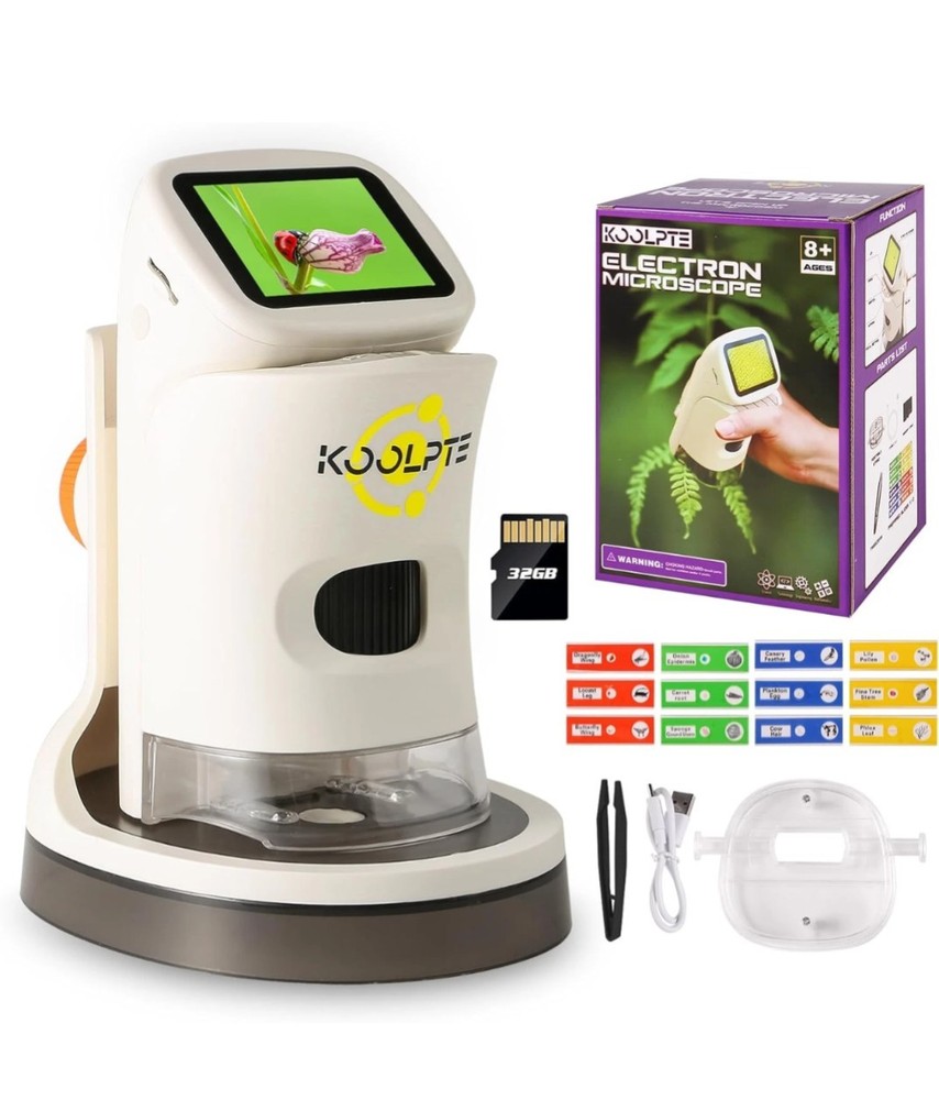 Kids Microscope 1000X HD with 2" Screen - Handheld Miniscope Portable Microsc...