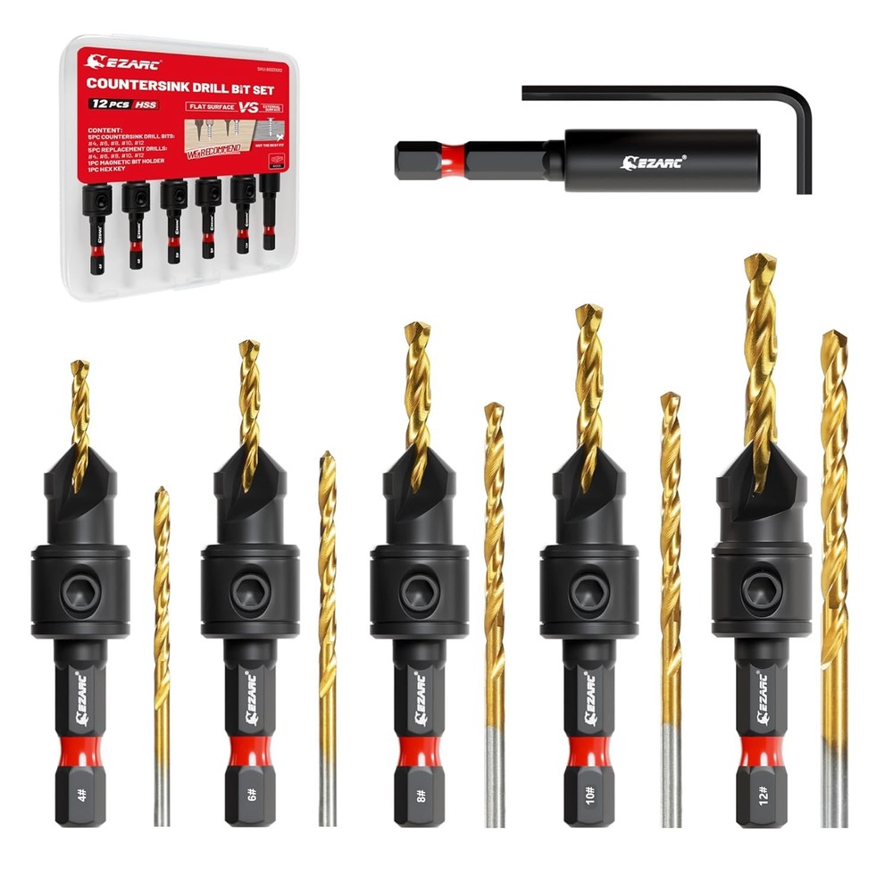 EZARC Countersink Drill Bit Set, 12 PCS Counter Sink Adjustable,...