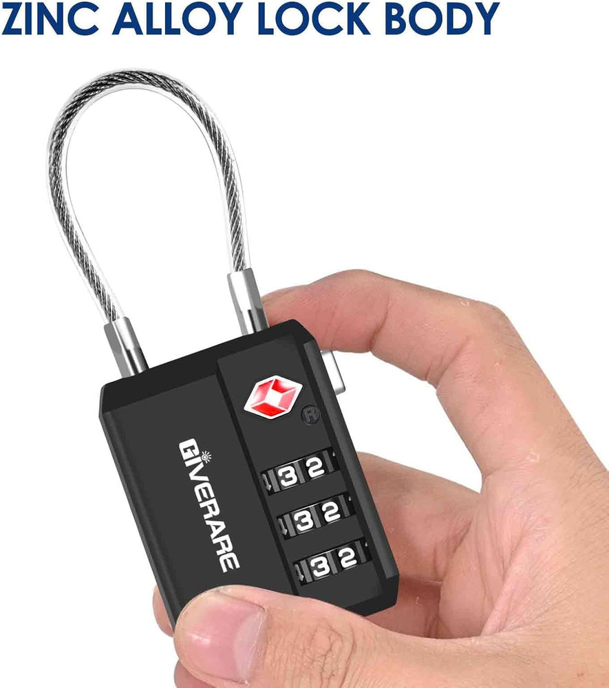 2 Pack TSA Accepted 3-Digit Cable Luggage Locks, Keyless Travel Locks Pair Black