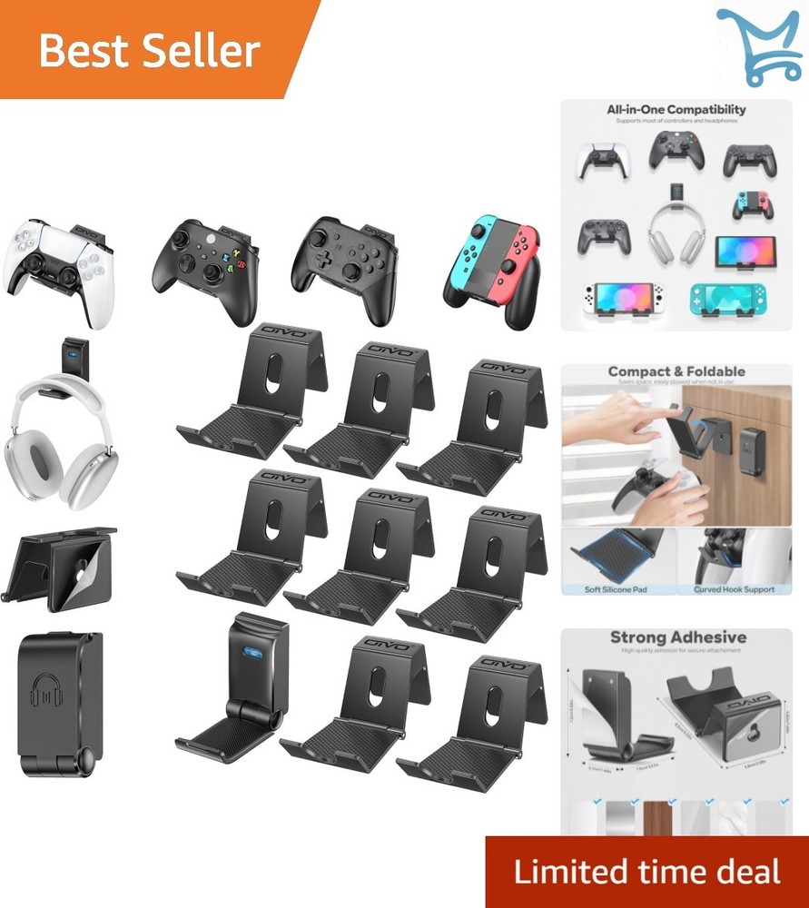 Controller & Headset Wall Mount Holder Stand Pack of 9 Space-Saving Gaming Or...