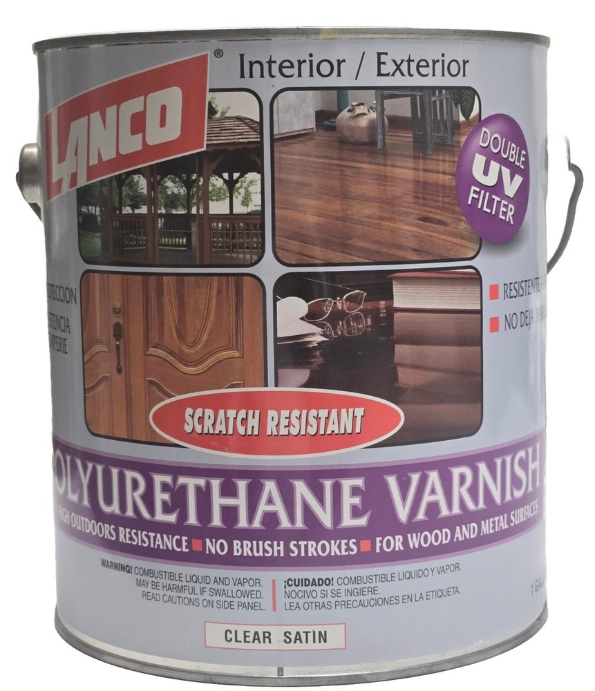 Lanco  1 Gallon Polyurethane Varnish. Clear Satin UV Filter. Scratch Resistant