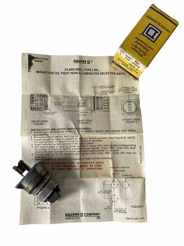 NEW SQUARE D 9001-LRSD1B Series A SELECTOR SWITCH OPERATOR