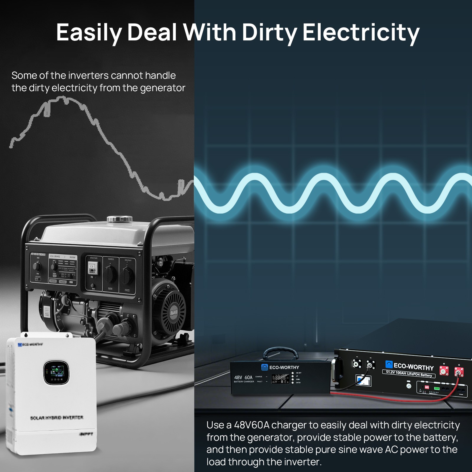 ECO-WORTHY 48V Lithium Battery Charger 0-60A Adjustable Current 90-260V Input