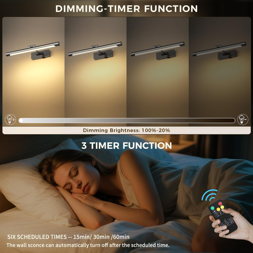 Battery Operated Wireless Picture Light with Adjustable Swing Arm, Dimmable